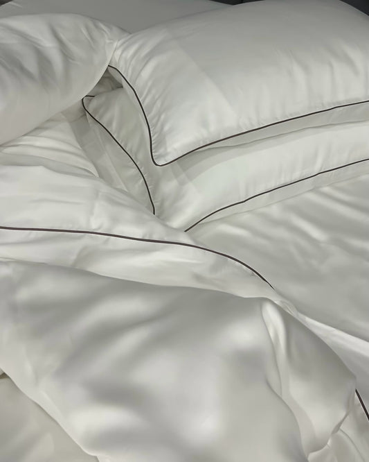 Pure White Satin Luxe Pipe Duvet Set
