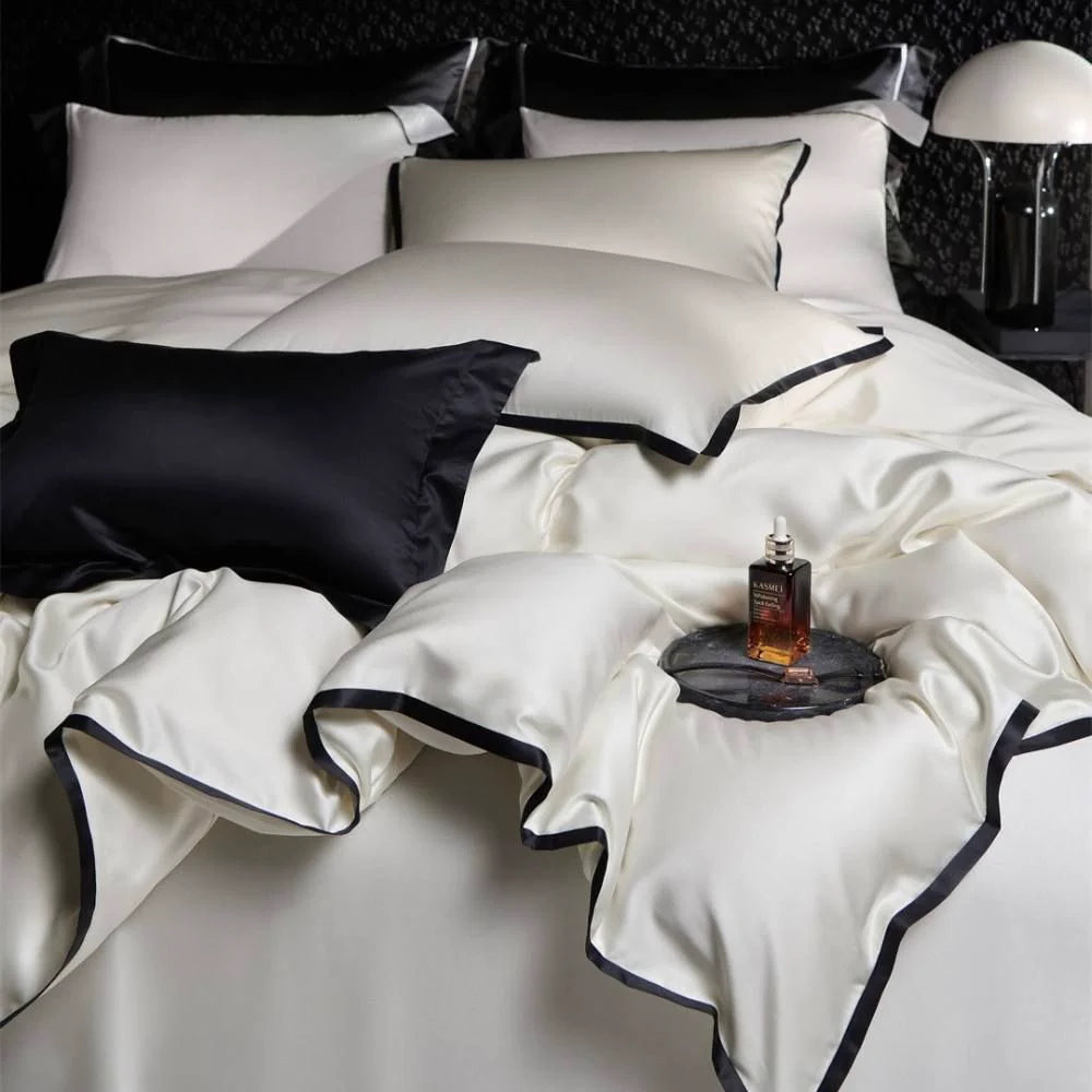 The Onyx & Pearl Contrast Piping Duvet Set