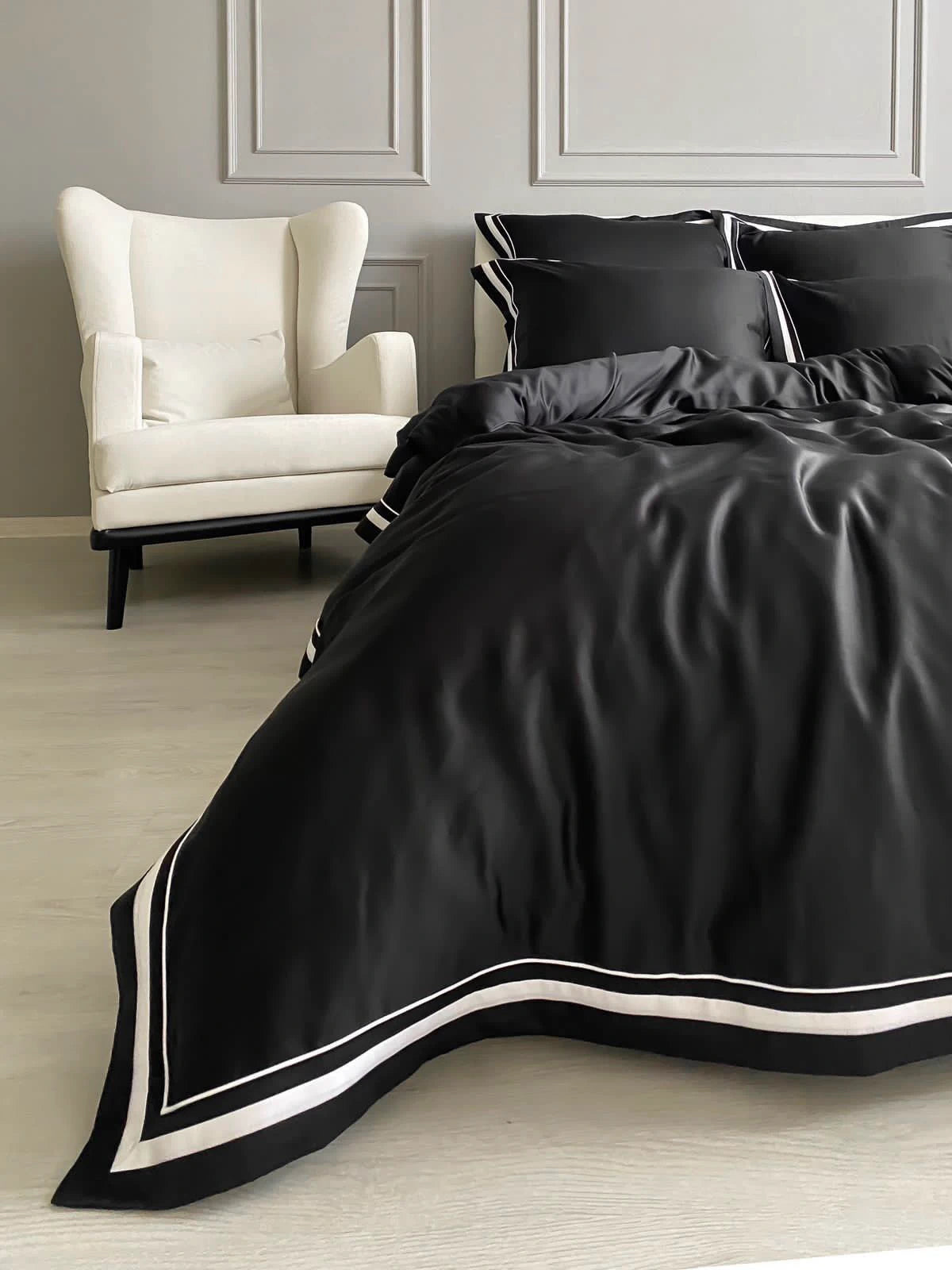 The Parisian Noir White-Stripe Duvet Set